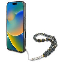 Guess MagSafe IML Flowers Case met beads strap Apple iPhone 16 Pro - Zwart