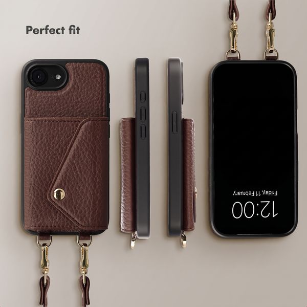 Selencia Sera Phone Case with Cord and Envelope Card Holder Apple iPhone 17e / 16e - Chocolate Brown