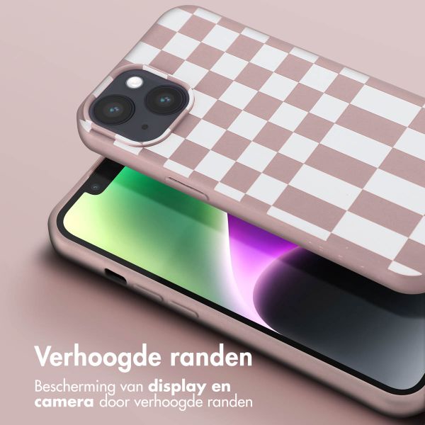 Selencia Siliconen design hoesje met afneembaar koord Apple iPhone 14 - Irregular Check Sand Pink
