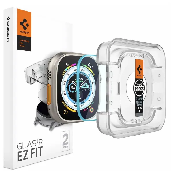 Spigen EZ FIT Glas.tR Screenprotector met applicator voor de Apple Watch Ultra 2 49 mm Transparant Smartphonehoesjes