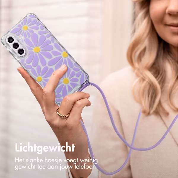 imoshion Design hoesje met koord Samsung Galaxy A56 - Tropical Violet Flowers Connect
