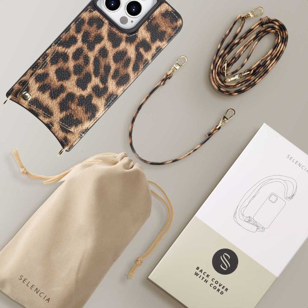 Selencia Nova Phone Case with Cord and Card Holder Apple iPhone 14 Pro - Leopard