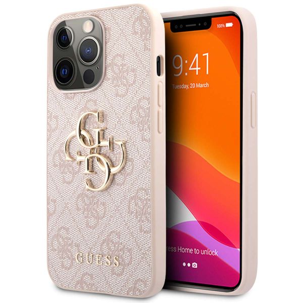 Guess 4G Metal Logo Backcover iPhone 13 Pro - Roze / Goud