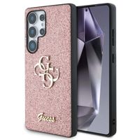 Guess 4G Metal Logo Glitter Backcover Samsung Galaxy S25 Ultra - Roze