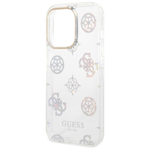 Guess Peony Glitter Backcover iPhone 14 Pro - Wit