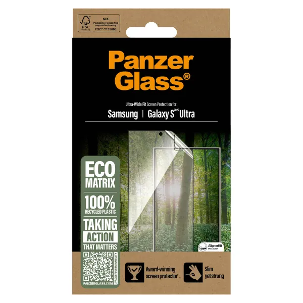 PanzerGlass Matrix Recycled Ultra-Wide Fit Anti-Bacterial Screenprotector incl. applicator Samsung Galaxy S25 Ultra