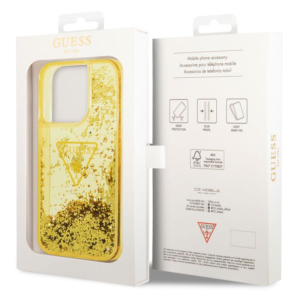 Guess Liquid Glitter Backcover Apple iPhone 14 Pro - Geel