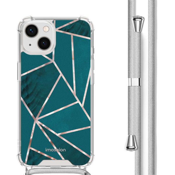 imoshion Design hoesje met koord iPhone 13 - Petrol Green Graphic