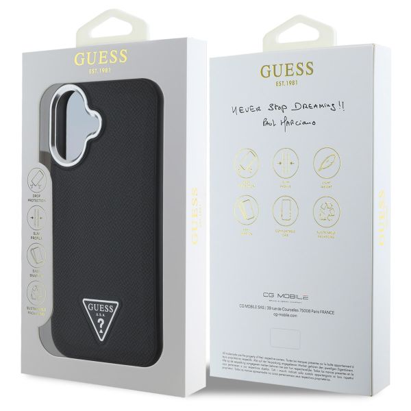Guess Grained Triangle Case MagSafe Apple iPhone 16 - Zwart