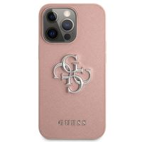 Guess 4G Metal Logo Saffiano Backcover Apple iPhone 13 Pro - Roze