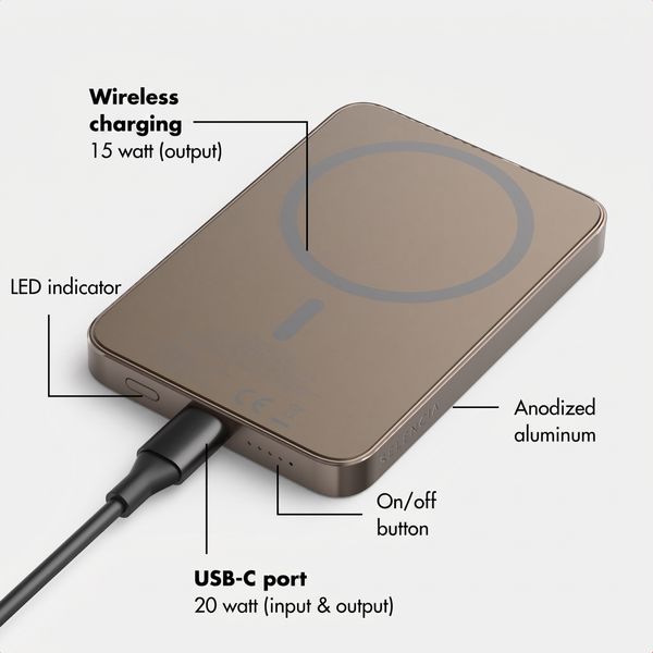 Selencia Vivid Powerbank 5,000 mAh - Wireless Powerbank - Compatible with MagSafe and Qi - Desert Gold / Choco Flower Pop