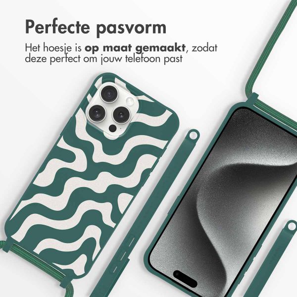 imoshion Siliconen design hoesje met koord Apple iPhone 15 Pro Max - Petrol Green Groovy