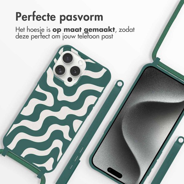 imoshion Siliconen design hoesje met koord iPhone 15 Pro Max - Petrol Green Groovy