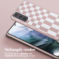 Selencia Siliconen design hoesje met afneembaar koord Samsung Galaxy S21 - Irregular Check Sand Pink