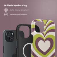 Selencia Vivid Tough Backcover met MagSafe iPhone 15 - Double Hearts Plum Fern