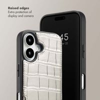 Selencia Nova Croco Phone Case with Cord and Card Holder Apple iPhone 16 - Silver