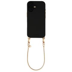 Selencia Rivièra MagSafe Backcover met afneembare haakjes voor de Apple iPhone 16 - Velvet Black + Sleek Chain Polskoord - Gold