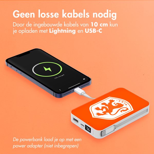 Powerbank 10.000 mAh met geïntegreerde kabels - Quick Charge en Power Delivery - Oranje Leeuwin