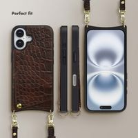 Selencia Nova Croco Phone Case with Cord and Card Holder Apple iPhone 16 - Choco Brown