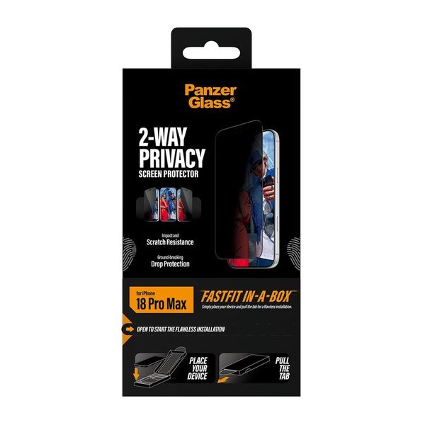 PanzerGlass Ultra Wide Fit FastFit in-a-box Privacy Screenprotector Apple iPhone 18 Pro Max