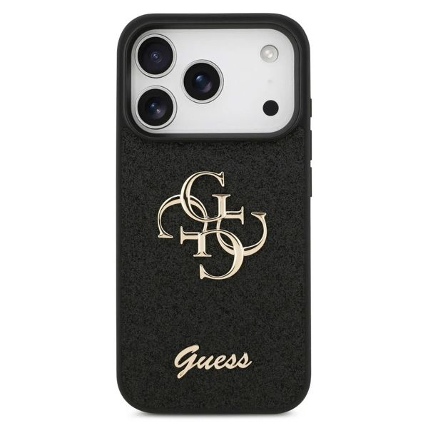 Guess 4G Metal Logo Glitter Backcover Apple iPhone 17 Pro Max - Zwart