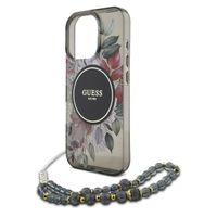 Guess MagSafe IML Flowers Case met beads strap iPhone 16 Pro Max - Black