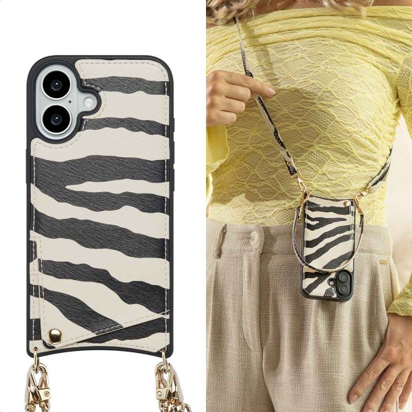 Selencia Nova Telefoonhoes met Koord en Pashouder Apple iPhone 16 - Zazzy Zebra