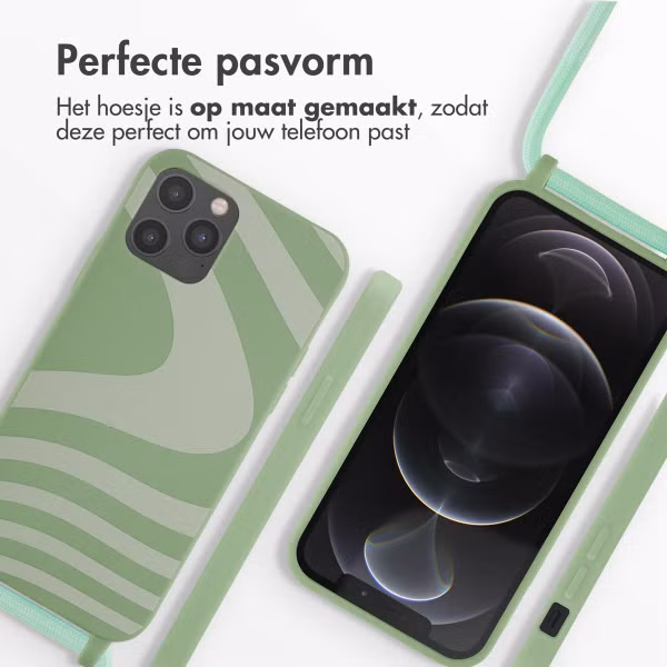imoshion Siliconen design hoesje met koord Apple iPhone 12 (Pro) - Retro Green