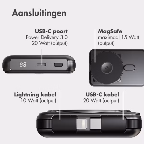 imoshion 4-in-1 MagSafe Powerbank met standaard 10.000 mAh - Power Delivery - iPhone / AirPods / Apple Watch - Zwart