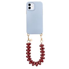 Selencia Rivièra MagSafe Backcover met afneembare haakjes voor de Apple iPhone 12 / 12 Pro - Powder Blue + Lova Polskoord - Burgundy
