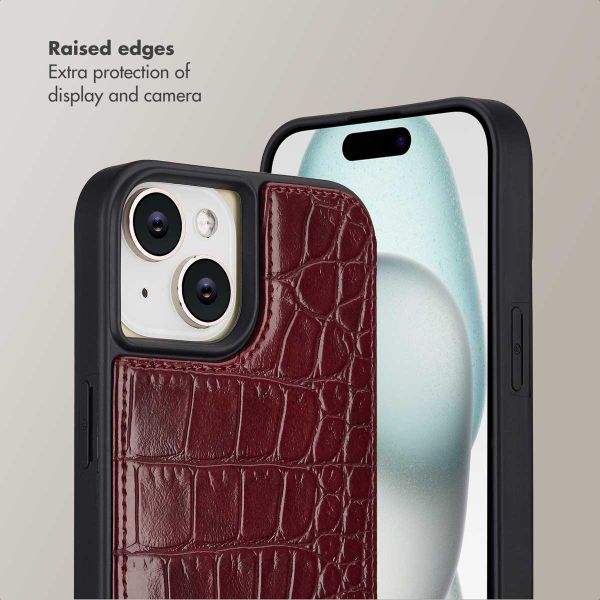 Selencia Nova Croco Phone Case with Cord and Card Holder Apple iPhone 15 - Burgundy