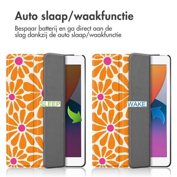 imoshion Design Trifold Bookcase Apple iPad 9 (2021) 10.2 inch / iPad 8 (2020) 10.2 inch / iPad 7 (2019) 10.2 inch - Orange Flower Connect
