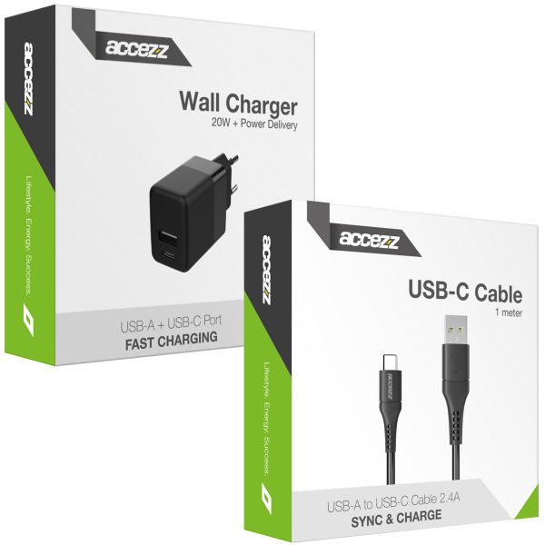 Accezz Wall Charger met USB-C naar USB kabel - Oplader - 20 Watt - 1 meter - Zwart