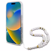 Guess MagSafe IML Glitter Case met beads strap Apple iPhone 16 Pro - Transparent