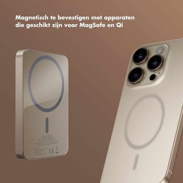 Selencia Vivid Powerbank 5.000 mAh - Draadloze Powerbank - MagSafe en Qi - Desert Gold / Wild Leo
