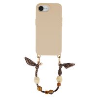 Selencia Rivièra MagSafe Backcover met afneembare haakjes voor de Apple iPhone 17e / 16e - Milky Latte + Satin Stone Polskoord - Brown