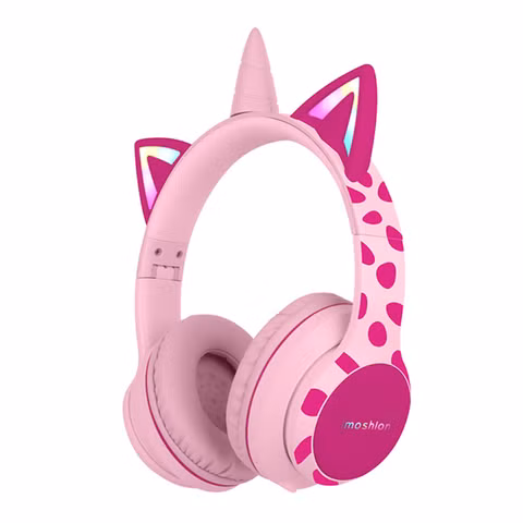 imoshion Draadloze Kinderkoptelefoon Unicorn LED Light - Decibelbegrenzer - Met AUX kabel - Pink / Hot Pink