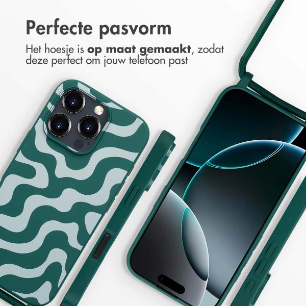 imoshion Siliconen design hoesje met koord iPhone 16 Pro Max - Petrol Green Groovy