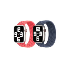 Apple 2 Pack Gevlochten solobandje voor de Apple Watch | 44/45/46/49 mm - Maat 7 - Guave/ Storm Blue