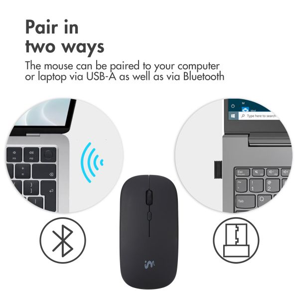 imoshion Wireless Mouse - Rechargeable Computer Mouse + 2.4G USB-A Adapter - Black