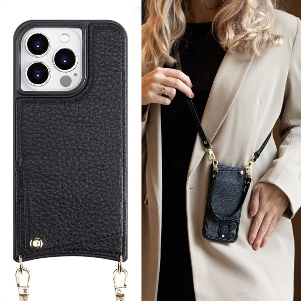 Selencia Nova Telefoonhoes met Koord en Pashouder Apple iPhone 15 Pro - Zwart