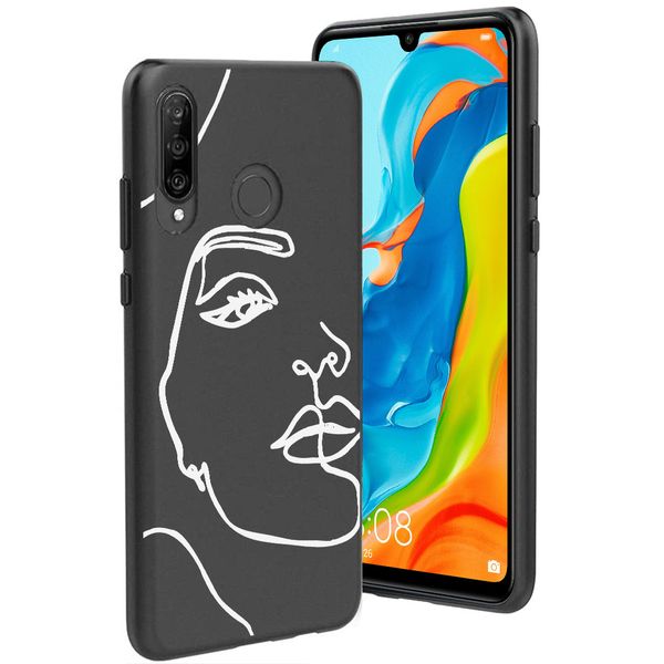 imoshion Design hoesje Huawei P30 Lite - Line Art Woman White
