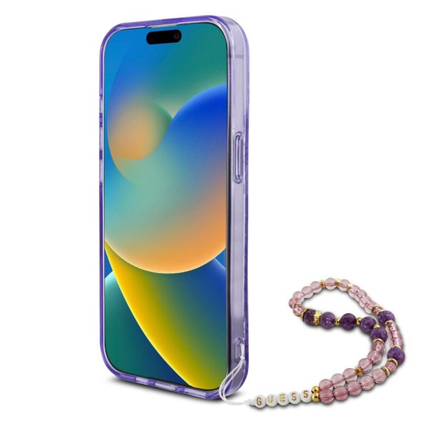 Guess MagSafe IML Flowers Case met beads strap Apple iPhone 15 Pro Max - Purple