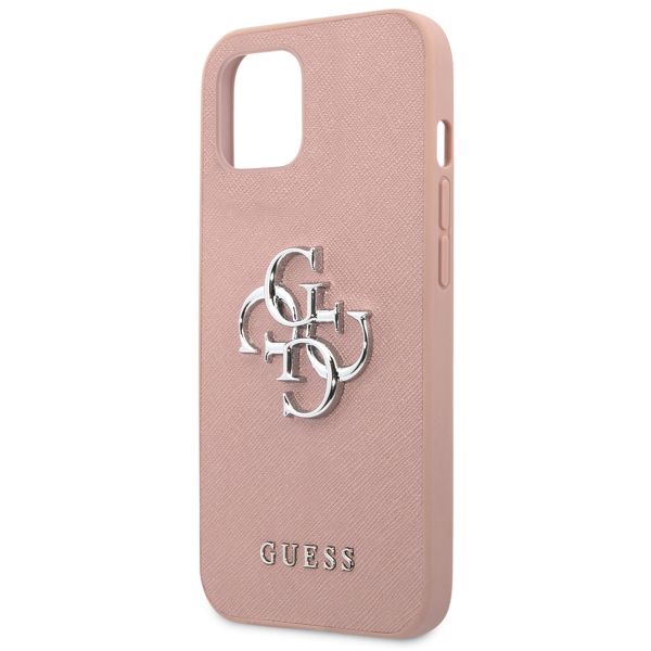 Guess 4G Metal Logo Saffiano Backcover Apple iPhone 13 Mini - Roze