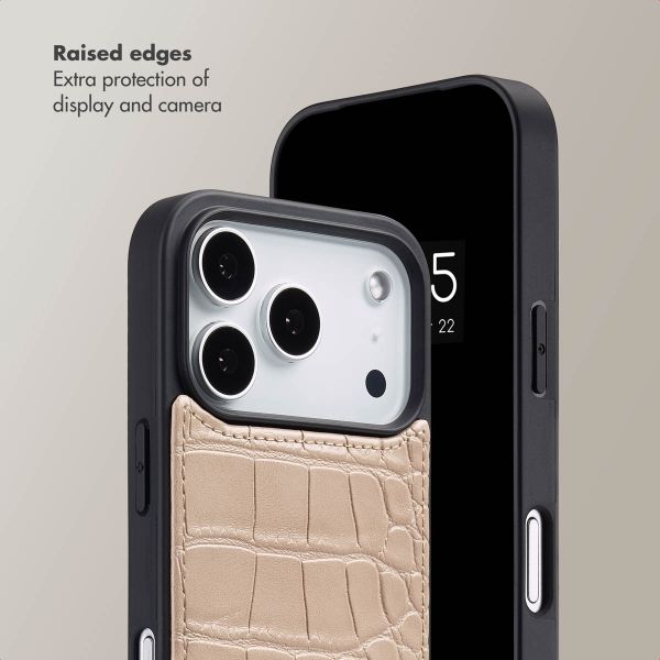 Selencia Nova Croco Phone Case with Cord and Card Holder Apple iPhone 17 Pro - Beige
