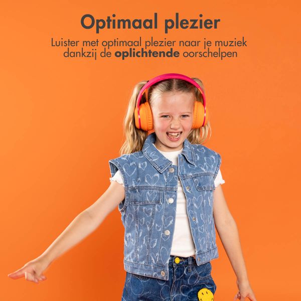 imoshion Draadloze Kinderkoptelefoon LED Light - Decibelbegrenzer - Met AUX kabel - Hot Pink / Apricot Orange Crush