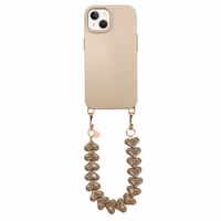 Selencia Rivièra MagSafe Backcover met afneembare haakjes voor de Apple iPhone 15 - Milky Latte + Lova Polskoord - Mocha Brown