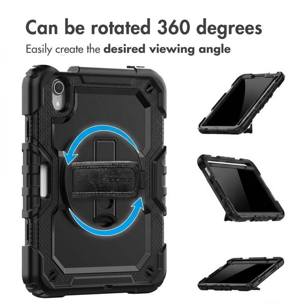 Accezz Rugged Back Cover with shoulder strap Apple iPad Mini 7 (2024) / iPad Mini 6 (2021) - Black