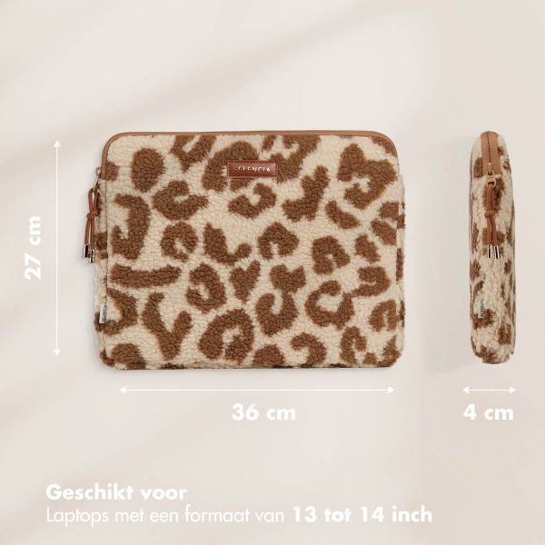 Selencia Teddy Laptop hoes 13-14 inch - Laptopsleeve - Vanilla Leopard