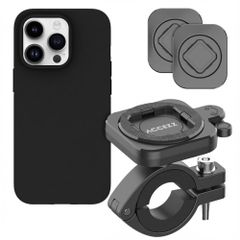 Accezz EasyLock telefoonhouder fiets - inclusief hoesje Apple iPhone 14 Pro - Aluminium - 360 graden draaibaar - Zwart